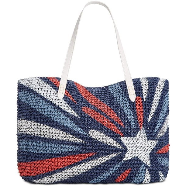 International Concepts Patriotic Tropical Star Straw Tote Blue