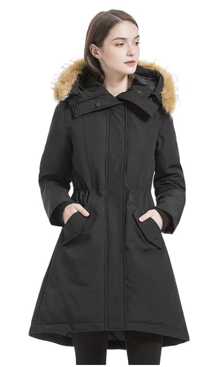 Valuker Womens Waterproof Thickened Down Parka Coat with Royal Fur, Size Small