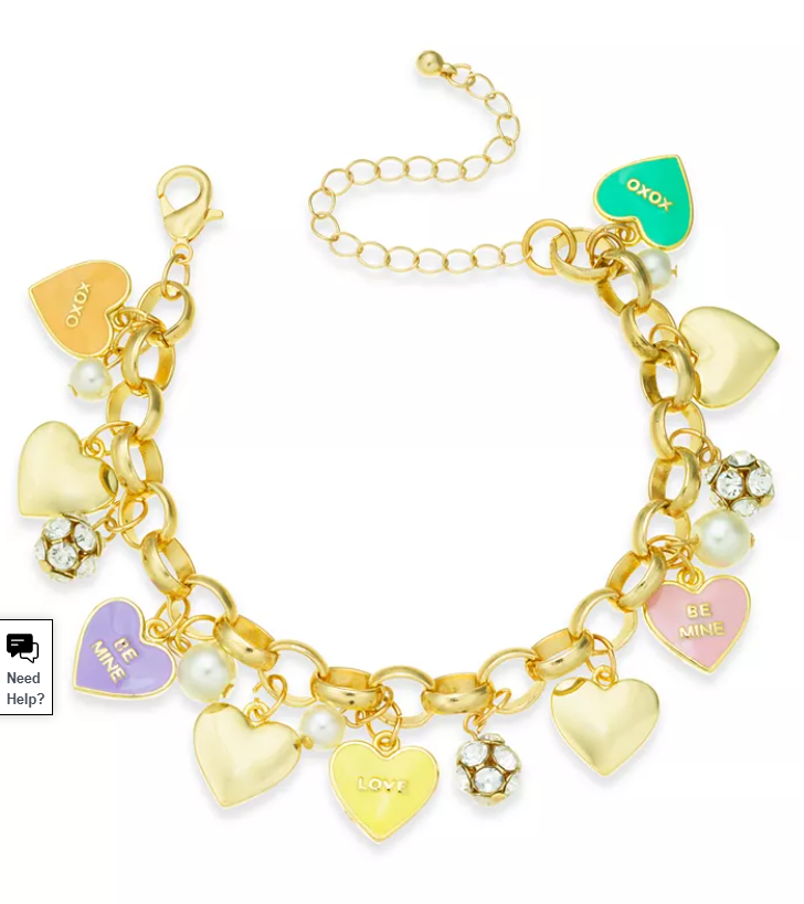 Holiday Lane Gold-Tone Crystal and Imitation Pearl Sweetie Heart Charm Bracelet