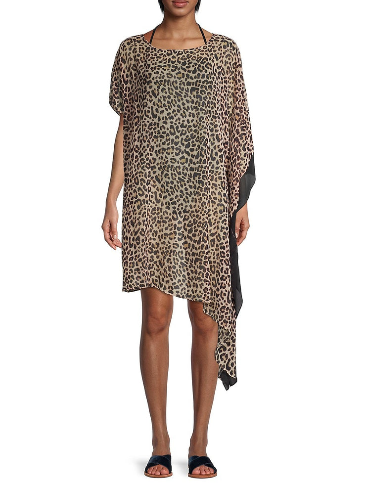 DKNY Women’s Leopard-Print Asymmetrical Dress – Suntan – Size S/M