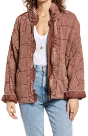 Free People Womens Oversized Dolman Quilted Knit Jacket, Cherry Cola, Size XL