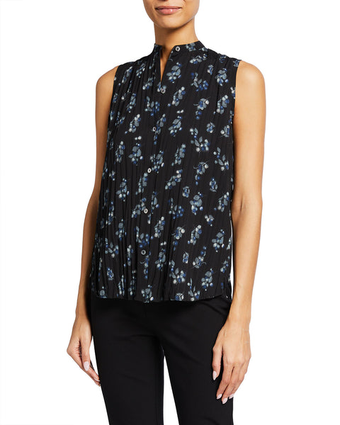 Vince Dandelion-Print Sleeveless Band-Collar Top, Size XXS