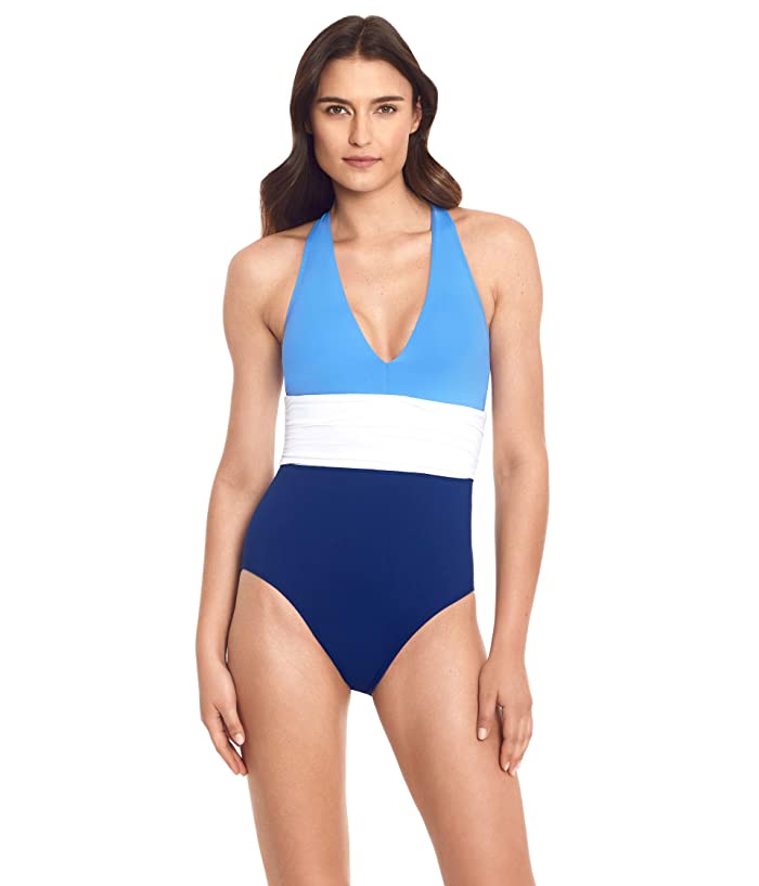 Lauren Ralph Lauren Color-Block Twist Back Halter One-Piece Swimsuit, Us 12