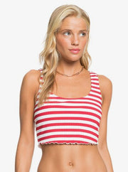 Roxy Striped Hello July Cropped Tank Swim Top, Red, Size Small