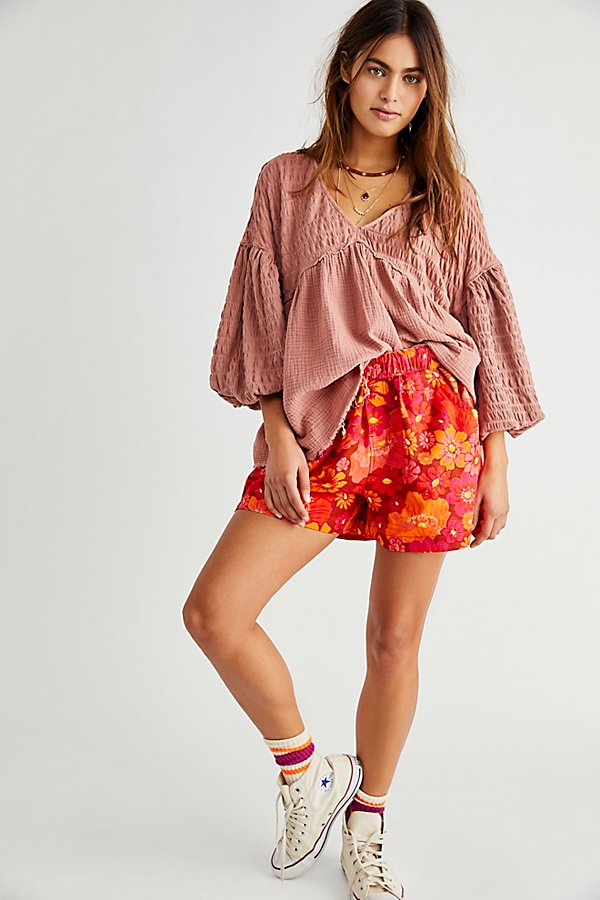 Free People Womens Floral Cotton Shorts – Red Multi – Size Medium