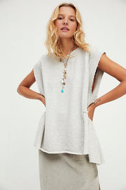 Free People Danny Raw Edge Pullover, Size Large in Sand Grey Heather