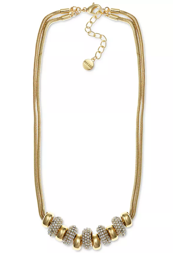 Alfani Gold-Tone Pave Beaded Double Chain Statement Necklace, 17 + 2 Extender