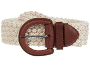 Lauren Ralph Lauren Woven Leather-Trim Belt – Natural, Size Large