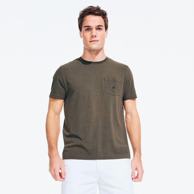 Nautica Mens Solid Crew Neck Short-Sleeve Pocket