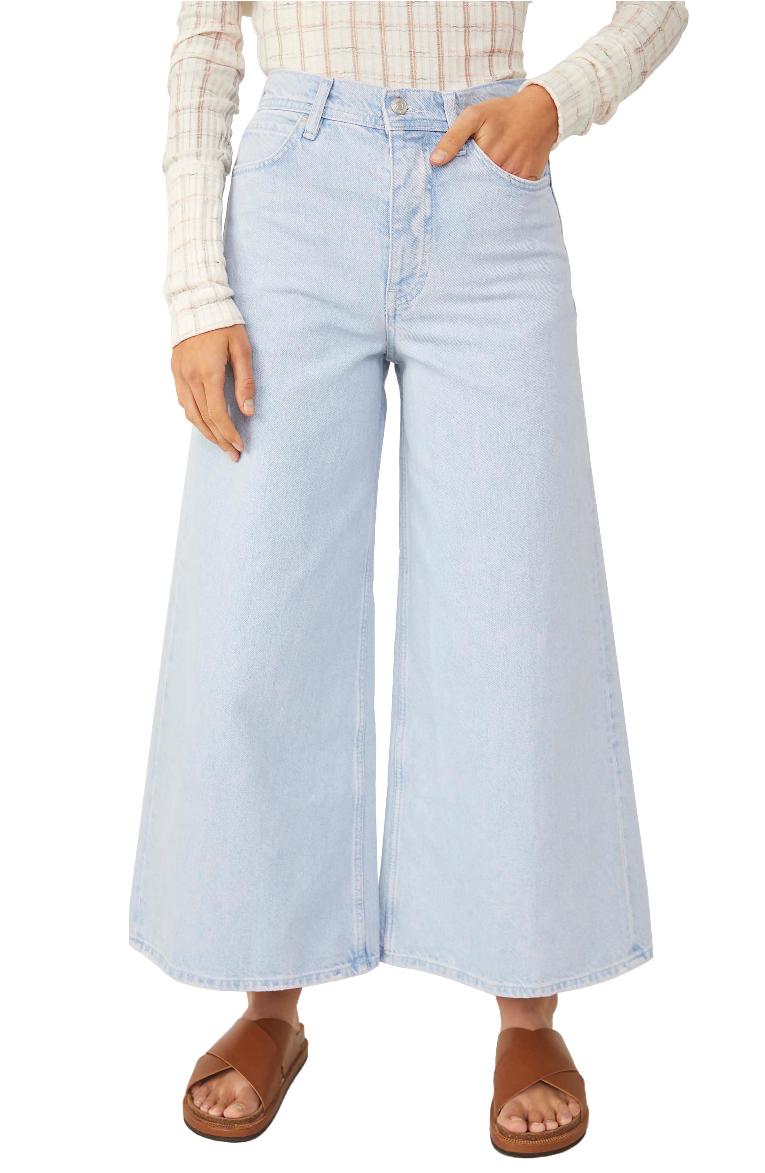 Free People Landry Crop Wide Leg Jeans in Bay Blue