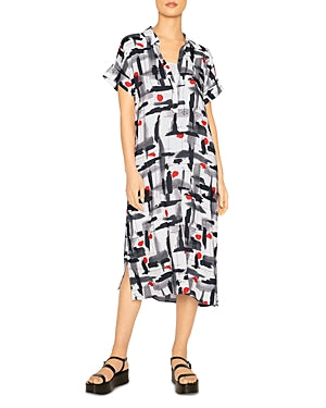 B New York Henley MIDI Abstract Print Dress, Size Large