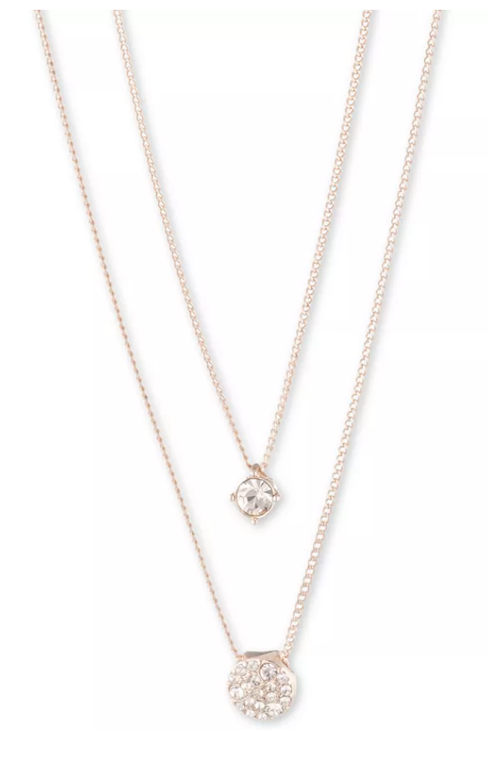 Givenchy Scattered Crystal Adjustable Two-Row Pendant Necklace, 16 + 3″ Extender