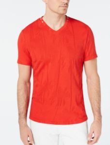 I.n.c. Mens Burnout Palm V-Neck T-Shirt, Size 3XL/Red