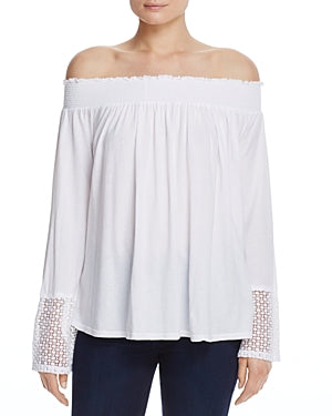 Three Dots Womens Casual Top Lace-Trim Off-the-Shoulder, Size XS