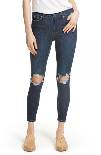 Free People Blue Womens Ripped Stretch Denim Jeans, Size 30X27