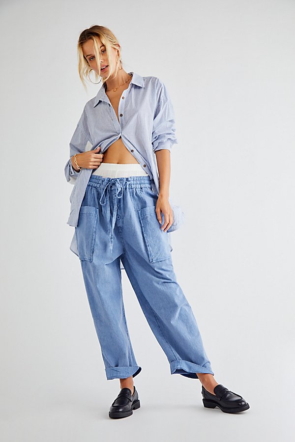 Free People Be the Change Slouch Pants, Size Medium in Blue Metal