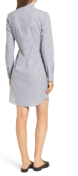 Aqua Tie-Front Striped Shirt Dress, Size Small