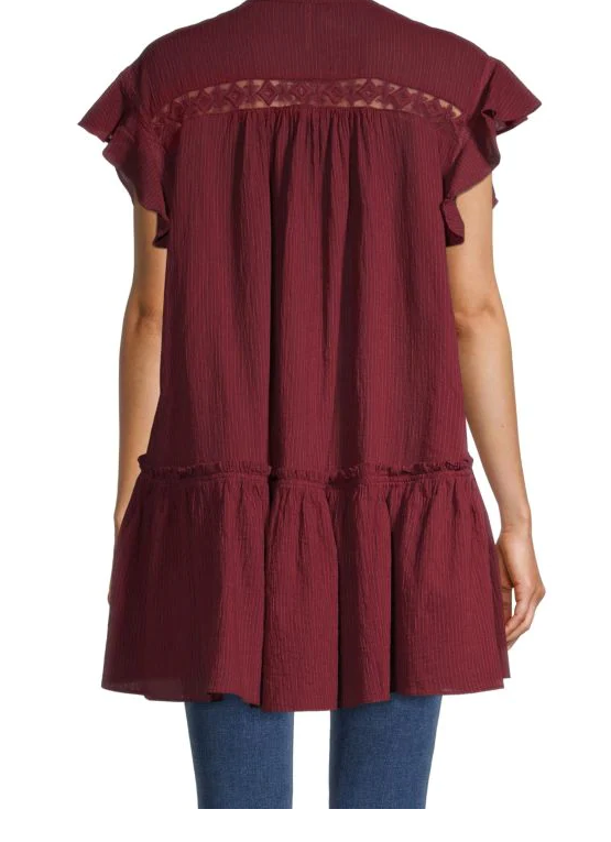 Free People Women’s Baby Blues Lace-Trim Tunic – Red – Size Xs