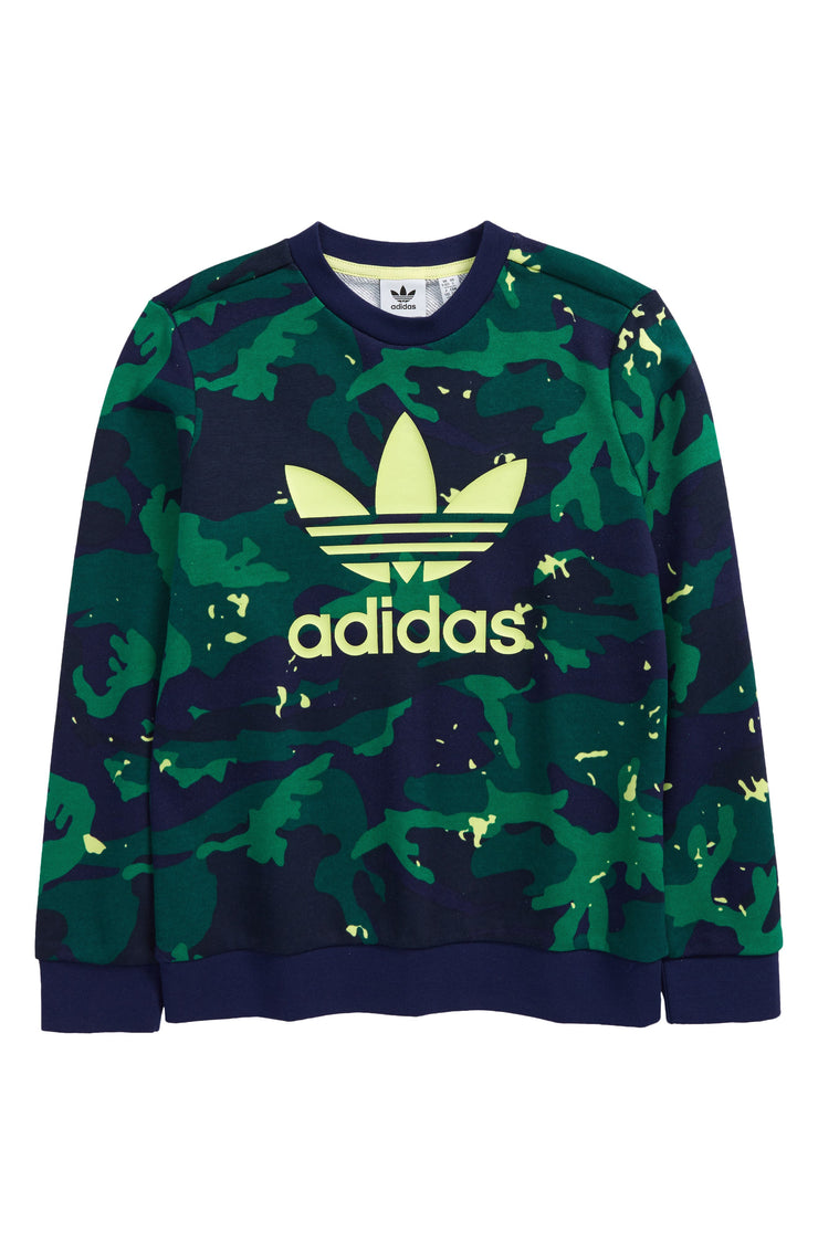 Adidas Big Boys Camo Print Crew Sweatshirt, Size XL