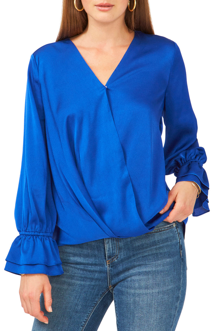 Vince Camuto Solid Surplice Ruffled-Cuff Top
