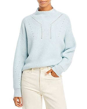 Aqua Cashmere Novelty Stitch Cashmere Mock Neck Sweater