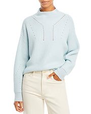Aqua Cashmere Novelty Stitch Cashmere Mock Neck Sweater