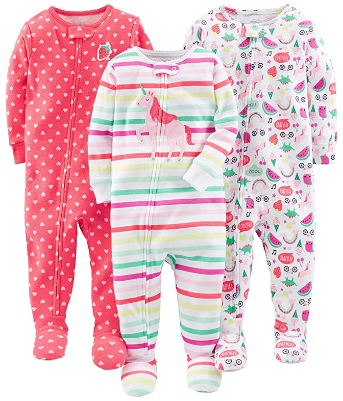 Simple Joys by Carters 3-Pack Snug Fit Footed Cotton Pajamas, 12 Months