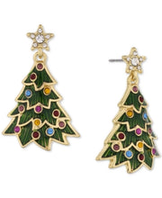 Holiday Lane Gold-Tone Multicolor Pave Green Tree Drop Earrings