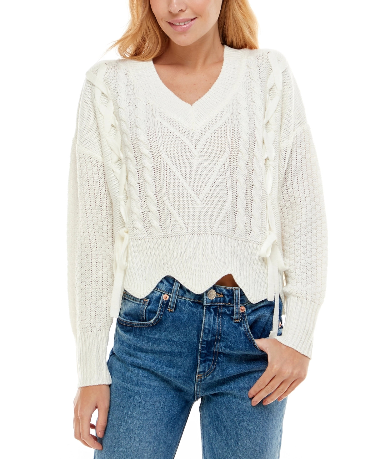 Ultra Flirt Juniors Mixed Cable-Knit Sweater