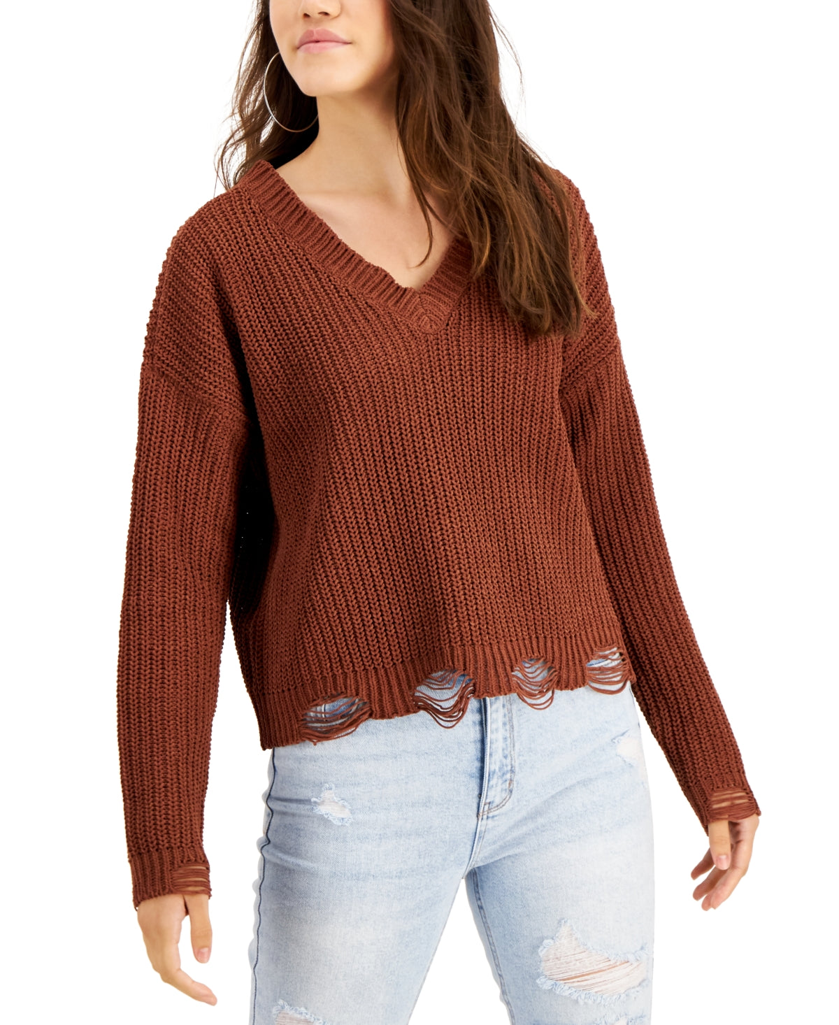 Planet Gold Juniors Deconstructed Chenille Sweater