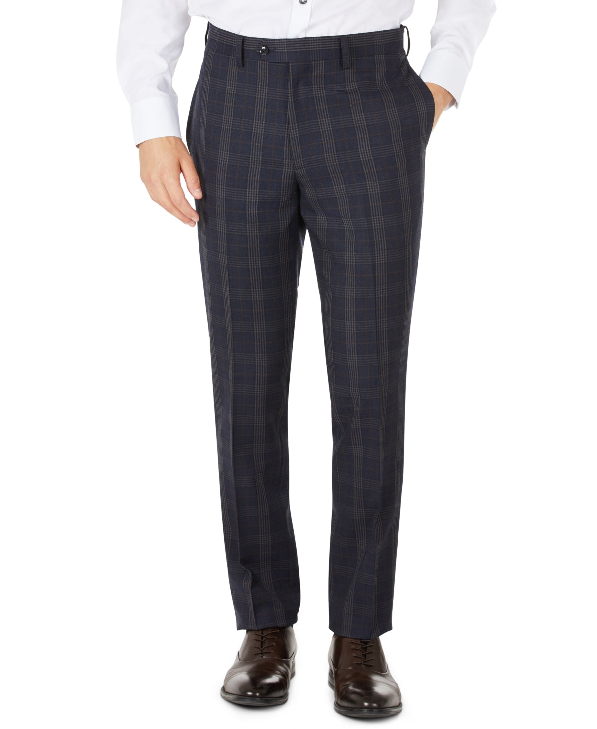 Tallia Mens Slim-Fit Navy Plaid Wool Dress Pants, Size 34X30