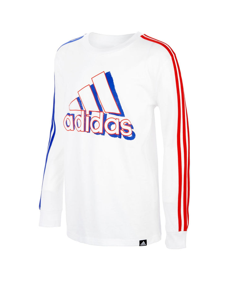 ADIDAS Big Boys Long Sleeve Split 3-Stripes T-shirt, Size L 14/16