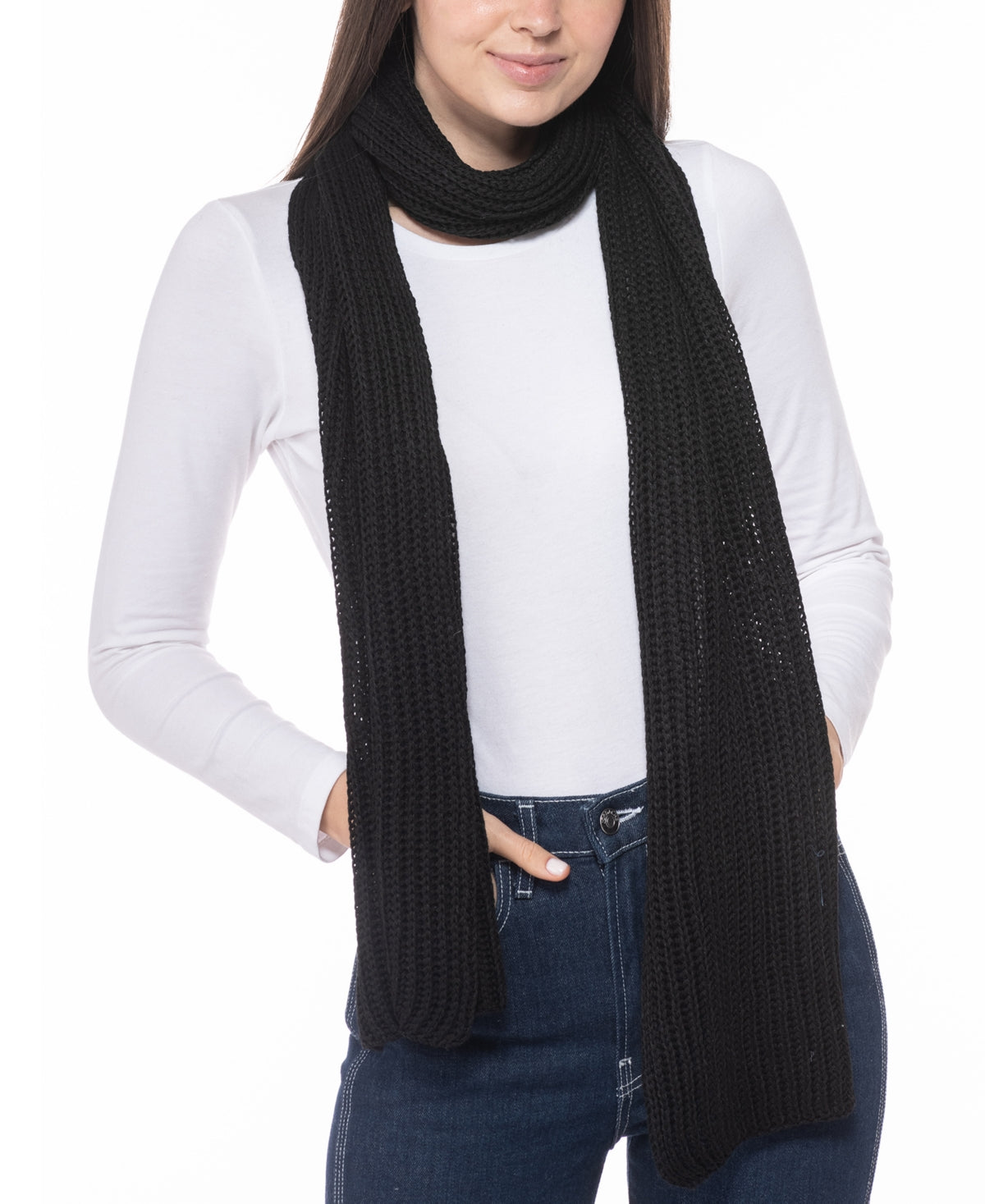 Style and Co Womens One Size Ribbed Solid Knit Sweater Scarf Black