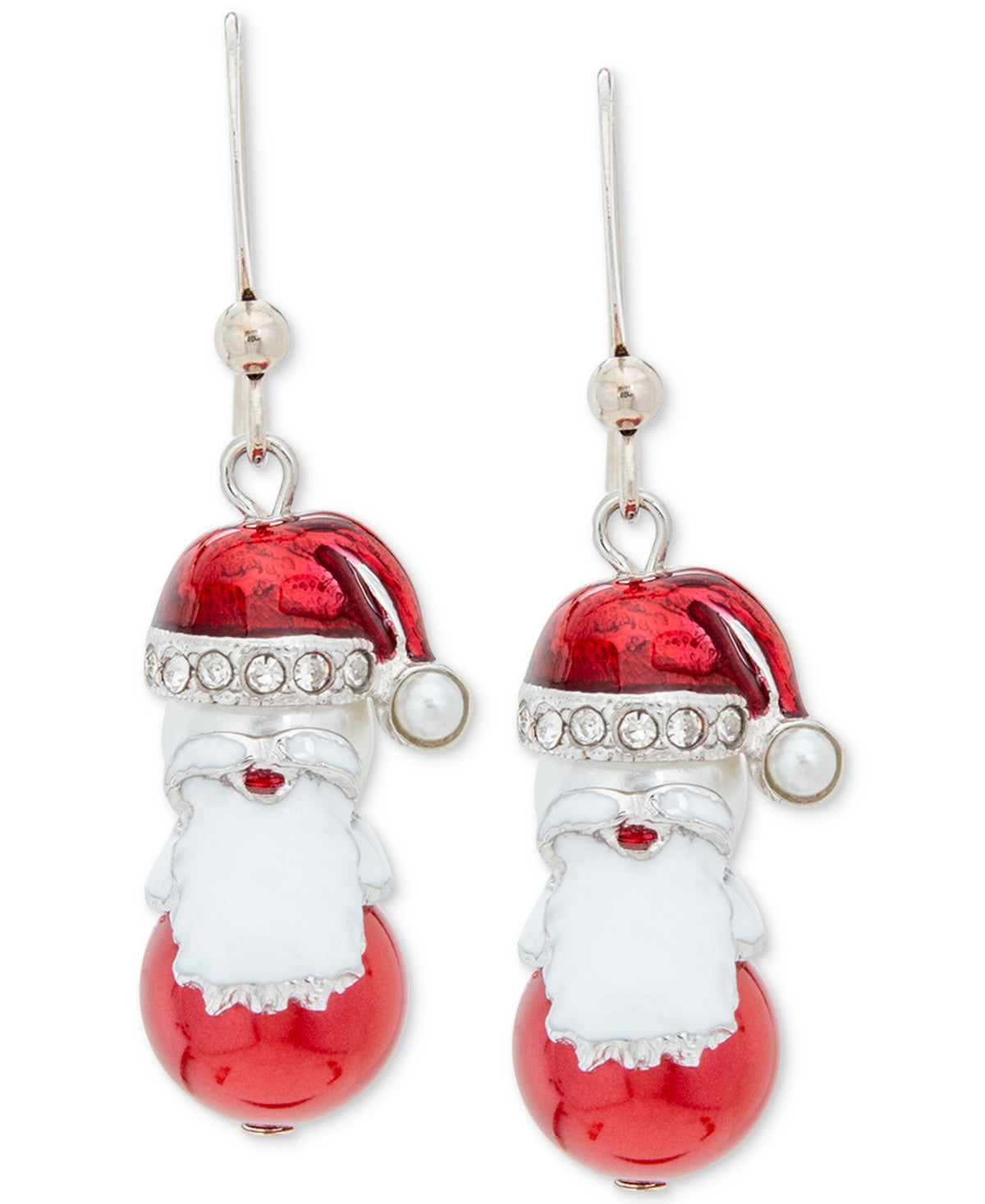 Holiday Lane Silver-Tone Pave and Imitation Pearl Santa Drop Earrings