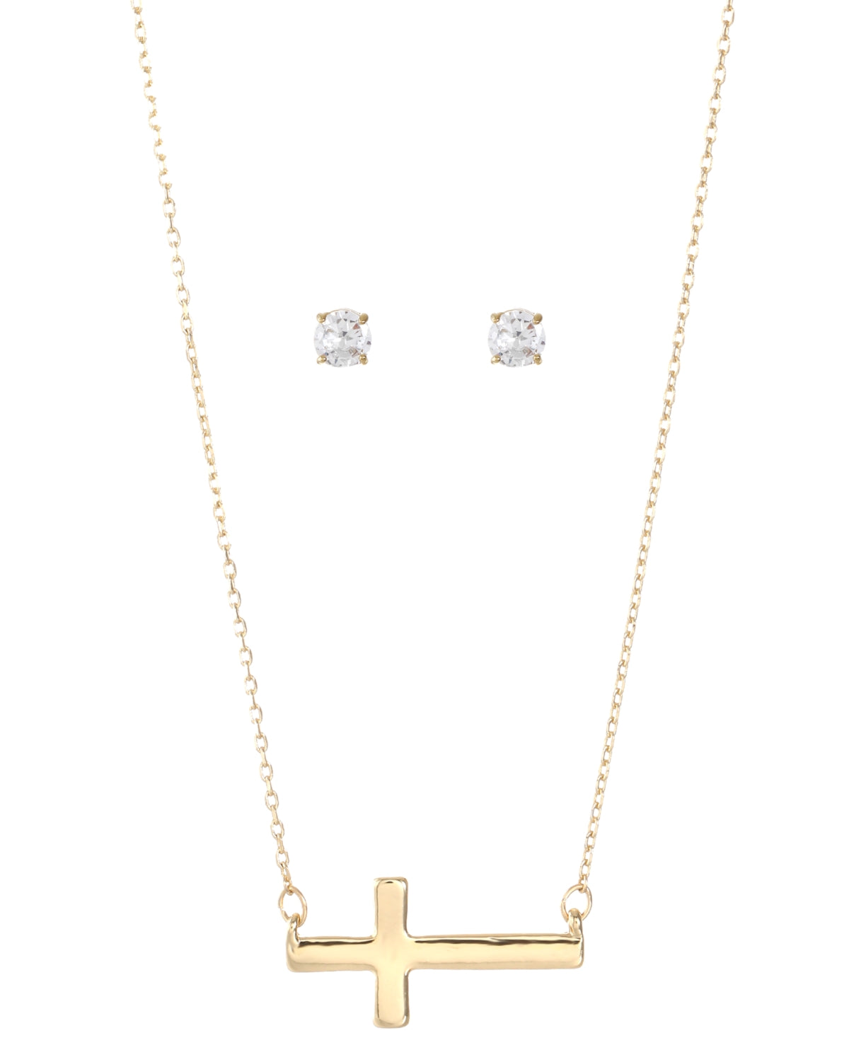 Alfani Gold-Tone Cross Pendant Necklace and Cubic Zirconia Stud Earrings Set