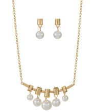 Alfani Gold-Tone Tube and Imitation Pearl Statement Necklace and Drop Earrings S