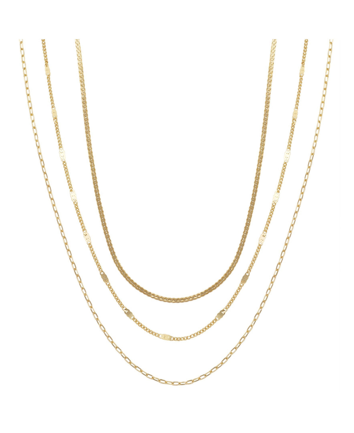 Unwritten 14K Gold Flash Plated 3-Pieces Layered Chain Necklace Set