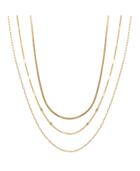 Unwritten 14K Gold Flash Plated 3-Pieces Layered Chain Necklace Set