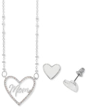 Macys Cubic Zirconia Mom Heart Pendant Necklace and Mother-of-Pearl Earrings
