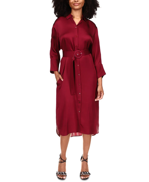 Michael Michael Kors Belted Shirtdress – Dark Ruby, Size XS