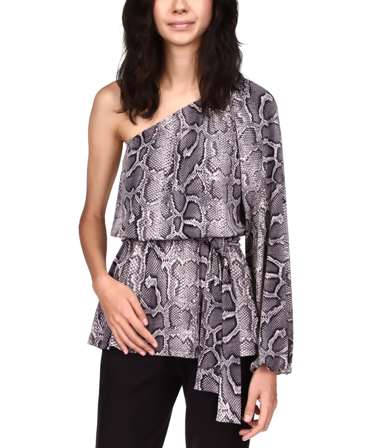 Michael Michael Kors One-Shoulder Snake-Print Tunic, Size Xxs