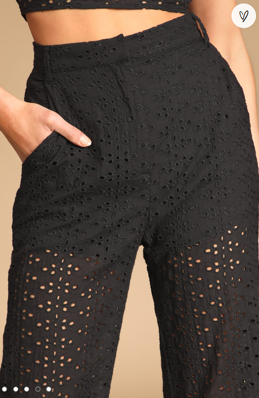 Lulus Total Sweetheart Black Eyelet Embroidered High-Waisted Pants, Size Medium