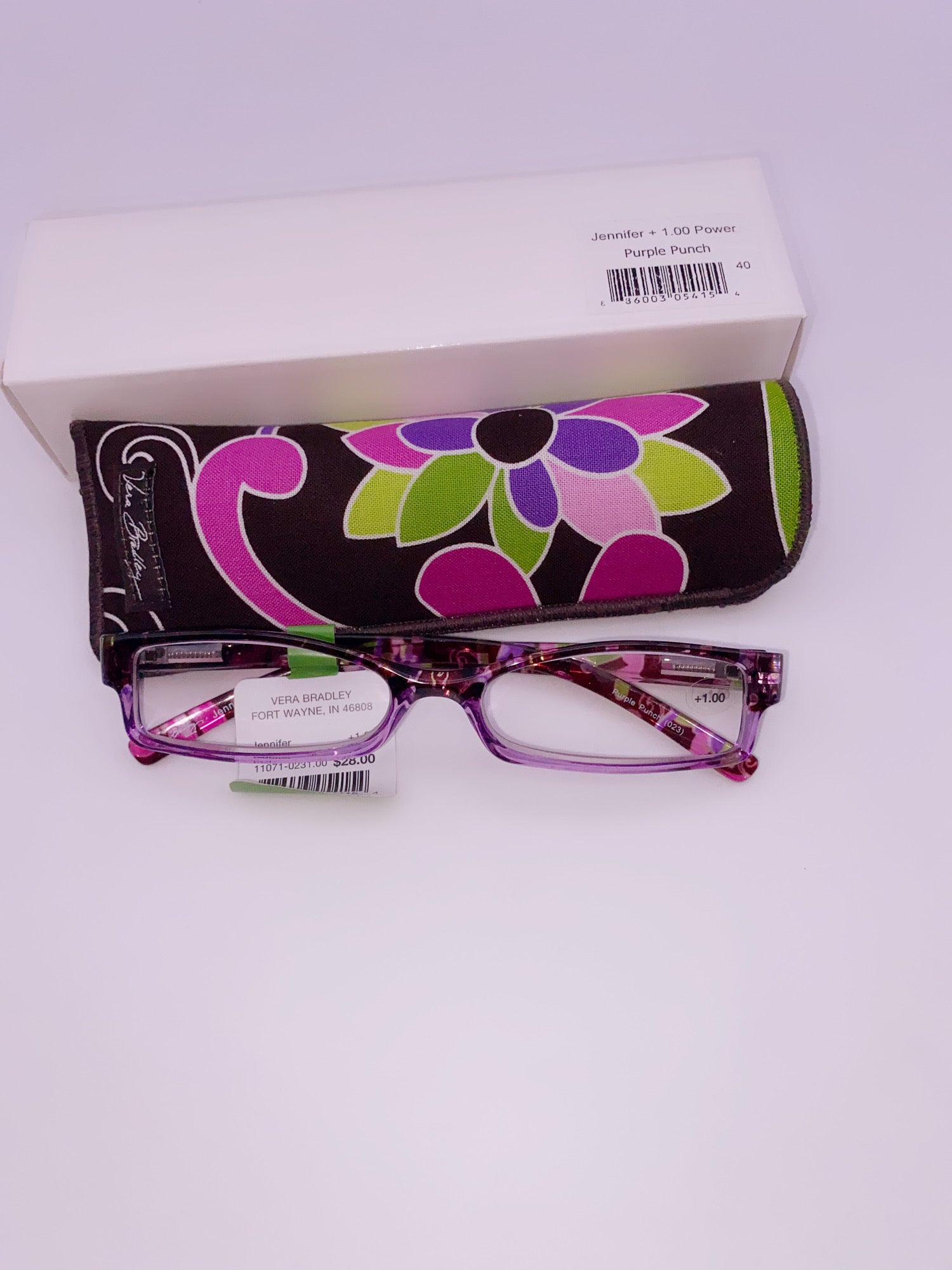 Vera Bradley Jennifer Eyeglasses  + 1.00 With  Power Purple Punch