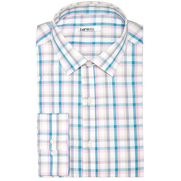 Bar III Mens Slim-Fit Stretch Easy-Care Multi Check Dress Shirt,Size Medium