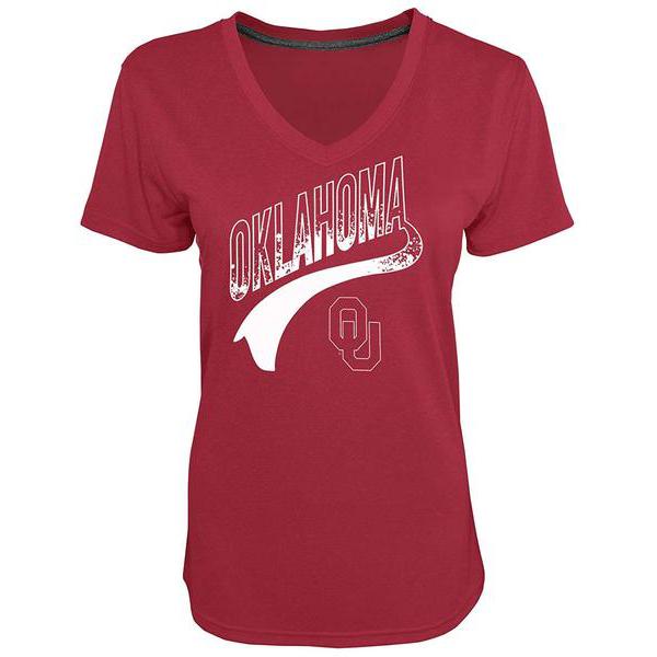 Champion NCAA Girls Oklahoma Heather Jersey V-Neck T-Shirt, Large