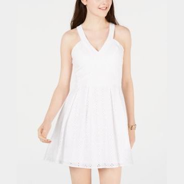 Crystal Dolls White Sleeveless V Neck Short Fit + Flare Dress Juniors 5