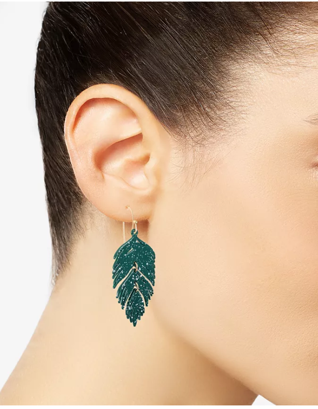 Alfani Gold-Tone Colored Palm Leaf Drop Earrings