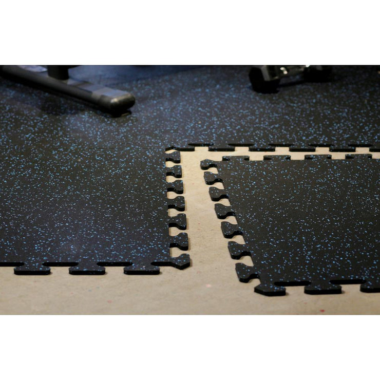 Black with Blue Speck 24 in. x 24 in. Finished Side Recycled Rubber Floor Tile (