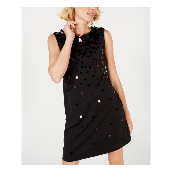 Alfani Sequin Petite Paillete Sleeveless Shift Dress Black, Size 4