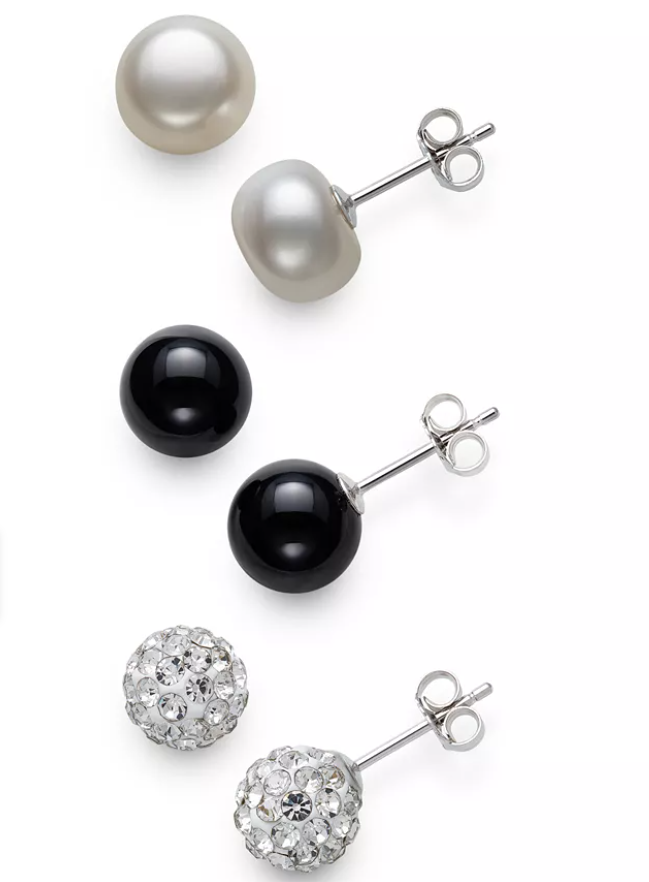 Giani Bernini 3-PC. Set Cultured Freshwater Pearl Onyx, Crystal Fireball Stud